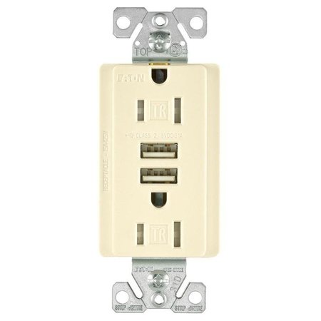 ARROW HART TR7755LAK Combination USB Receptacle, 2 Pole, 31 A USB, 15 A Receptacle, 5 VDC USB TR7765LA-KB-L